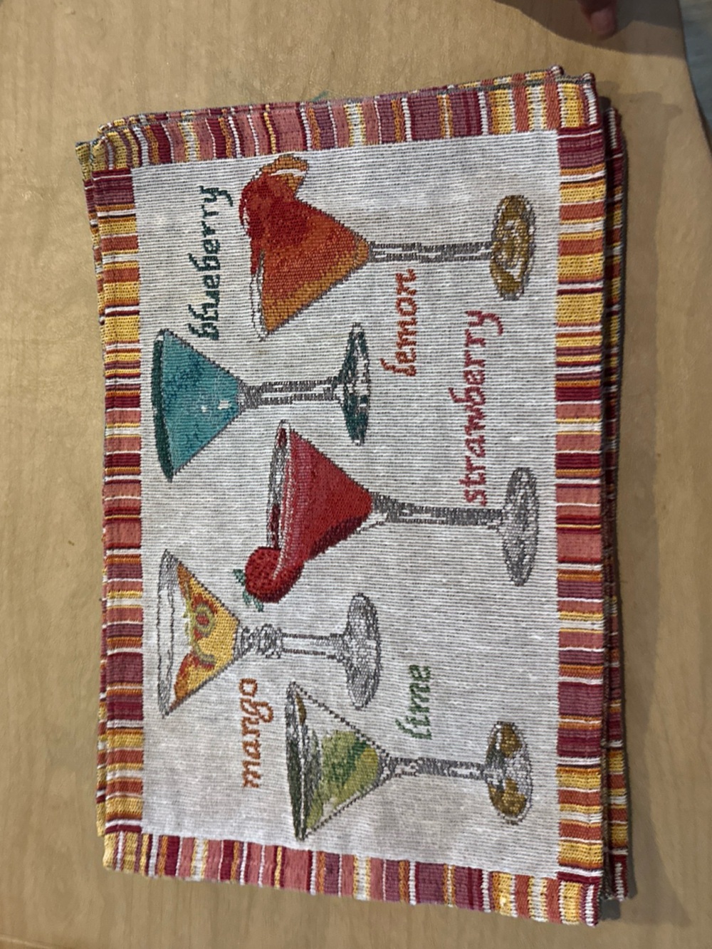 Set 4 Tapestry Cocktail-themed Decorative Placemat with Colorful Martini Motifs